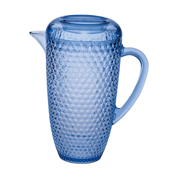Water Pitcher with Lid for Fridge, 2.5 Quart Blue Acrylic Drink Pitcher, Diamond-Cut Break-Resistant Juice Pitcher with Spout, BPA-Free, 9.25 x 9.25 x 10 Inches, Juice Pitcher with Spout for Parties