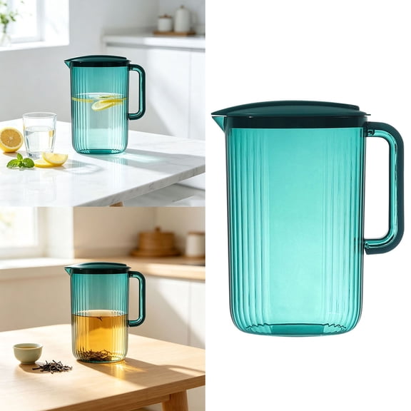 Water Pitcher, Beverage Jug with Lid and Spout, Clear Cold Water Container for Juice Iced Tea Lemonade, Slim Design for Refrigerator, Home, and Office Use