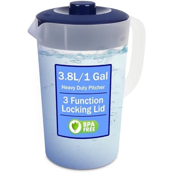 Water Pitcher with Lid 1 Gallon Pitcher, Freezer/Dishwasher Safe, BPA Free & Phthalate Free - Navy$$Home Decor, Kitchen, & Other