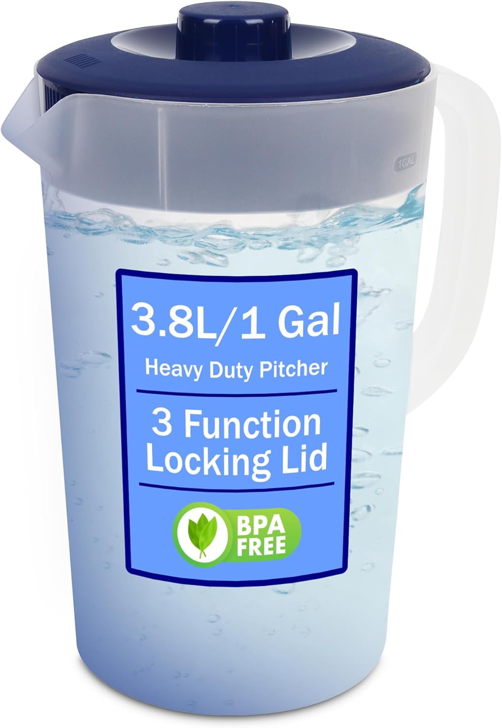 Water Pitcher with Lid 1 Gallon Pitcher, Freezer/Dishwasher Safe, BPA Free & Phthalate - Navy