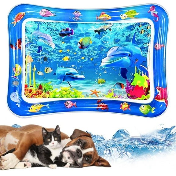 Water Play Mat under $5! kkbbma Thickened Water Play Mat for Cats andKids,Interactive Water Sensor Pad with Floating Fish,Pet Sensory Playmat,Indoor Water Activity Mat for Toddlers