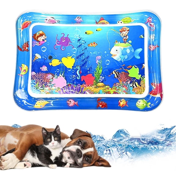 Water Play Mat Sensory Play Mat Water Sensor Mat Thickened Splash Pad Interactive Pet Cat Dog Fish Indoor Outdoor Garden Backyard Summer Cooling Easy Clean Activity Pad 26x18.5 inch