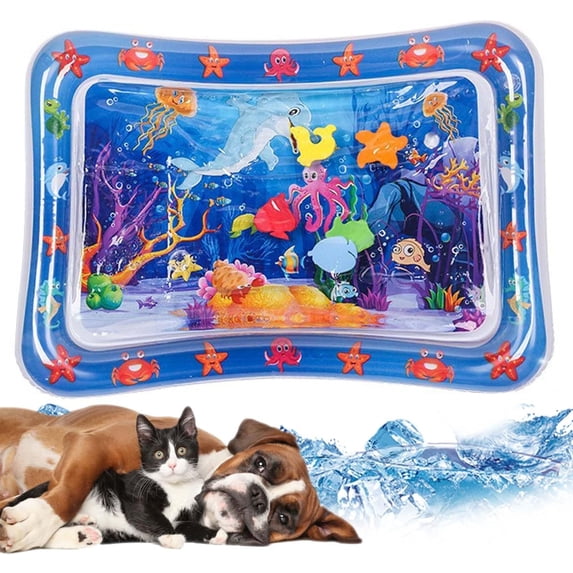 Water Playmat Inflatable Sensory Activity Pad for Babies Pets Outdoor Garden Pool Summer Fun Splash Mat Thickened Floor for Tummy Time with Fish