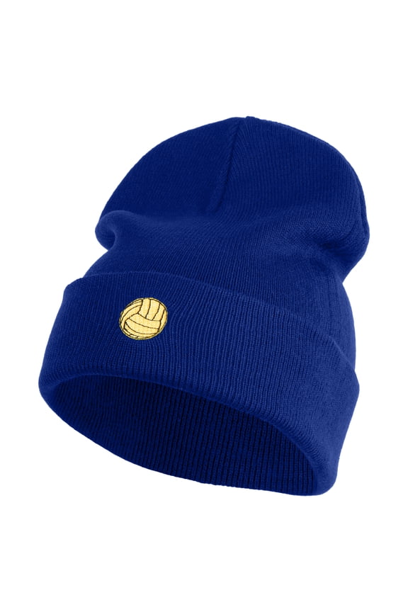 Water Polo Ball Iron on Patched 12 Inch Long Knitted Beanie - Royal OSFM