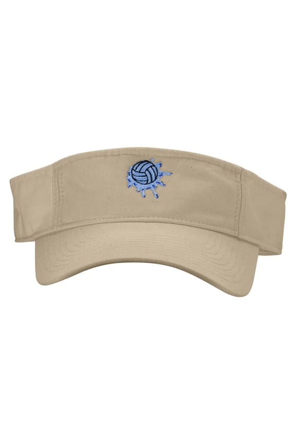 Water Polo Ball Splash Embroidered Pro Style Cotton Twill Washed Visor - Khaki OSFM