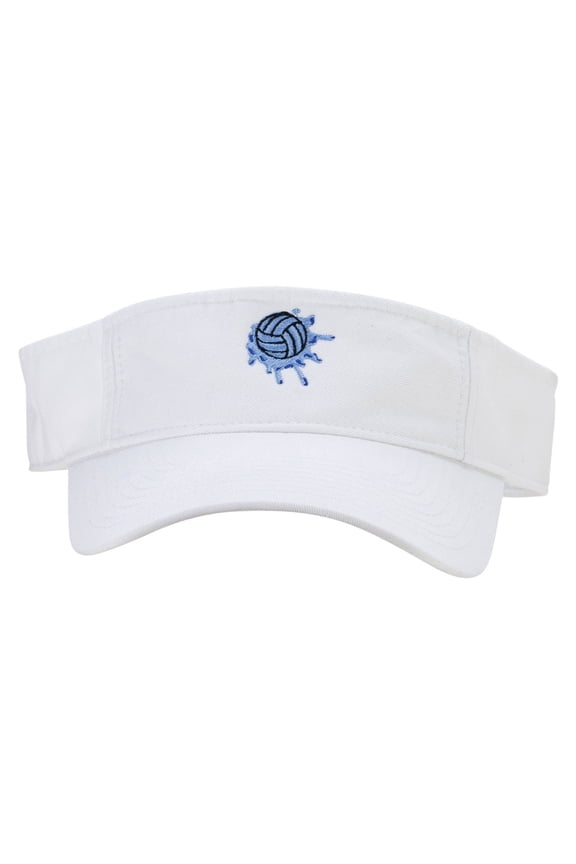 Water Polo Ball Splash Embroidered Pro Style Cotton Twill Washed Visor - White OSFM