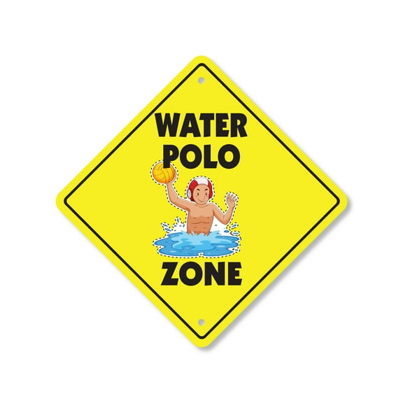 Water Polo Plastic Crossing Sign - 10 Inch X 10 Inch Xing Sign Gift Sports Team Pool Ball Swim Active Recreation Fun Challenge Game Decor