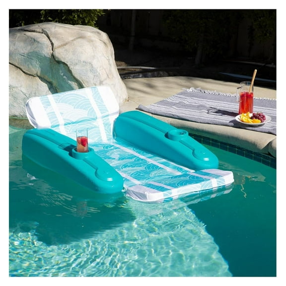 Water Pool Padded Floating Chaise Lounger Large for Adults with Headrest, Backrest, Footrest & Cupholder