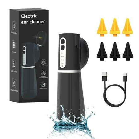 Scian Upgraded Ear Wax Removal Tool, Electric Ear Cleaning Kit, Safe & Effective Ear Cleaner Irrigation Flushing System with Flusher, 6 Tips, 4 Pressure Settings, USB Rechargeable, IPX7, Black