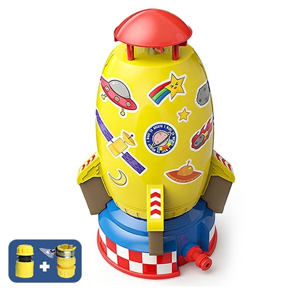 Water Powered Lift Rocket Sprinkler for Kids, Outdoor Flying Space Toy with 360° Rotating Spray, EVA Foam Safety Design Backyard Lawn Summer Splash Fun Set