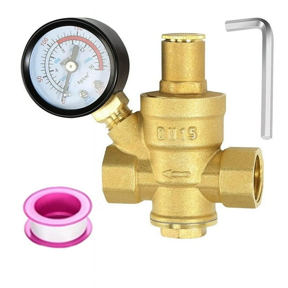 Water Pressure Regulator 1/2 Inch with Gauge, Hardness Brass, Adjustable Water Pressure Reducing Valve Water