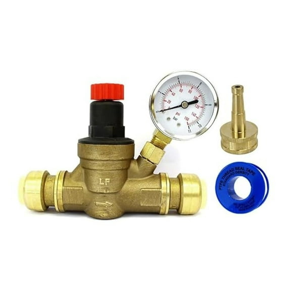 Water Pressure Regulator 3/4 Inch - Adjustable RV Water Pressure Reducer with Gauge for Trailer, Hose, Home & Irrigation - Protect Plumbing Systems 3/4 PEX
