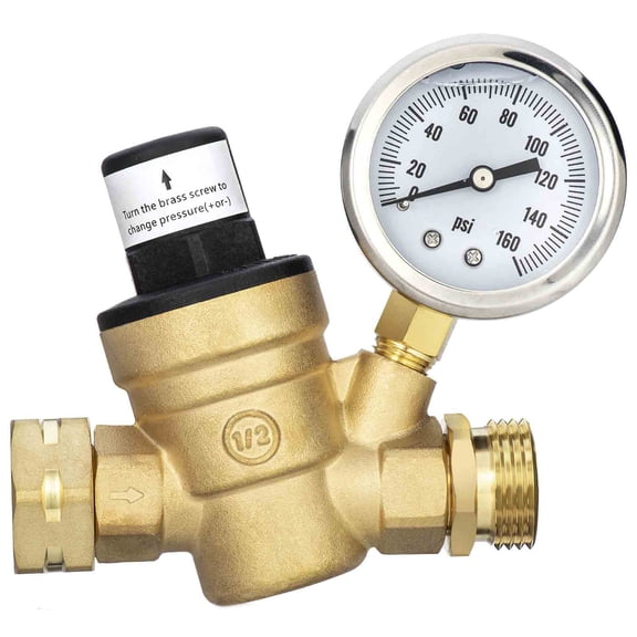 Knob Adjustable Water Pressure Reducer with Gauge 160PSI Pressure Regulator for Campers