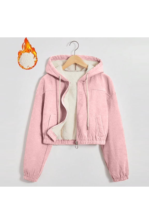 Water Proof Coats for Women Women Corduroy Jacket Cropped Fleece Lined Winter Warm Long Sleeve Hooded Coats Full Zip Outerwear Jackets XXL