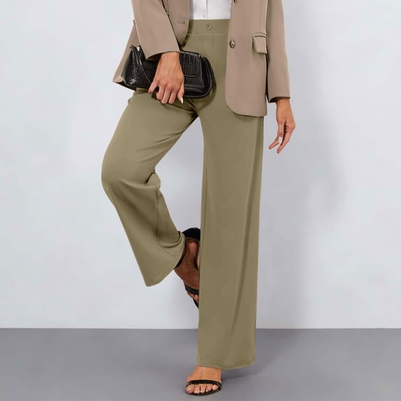 Water Proof Pants Women's Women's High Waist Wide Leg Dress Pants Elastic Waistband Button Pleated Elegant Formal Trousers for Work Casual Khaki L