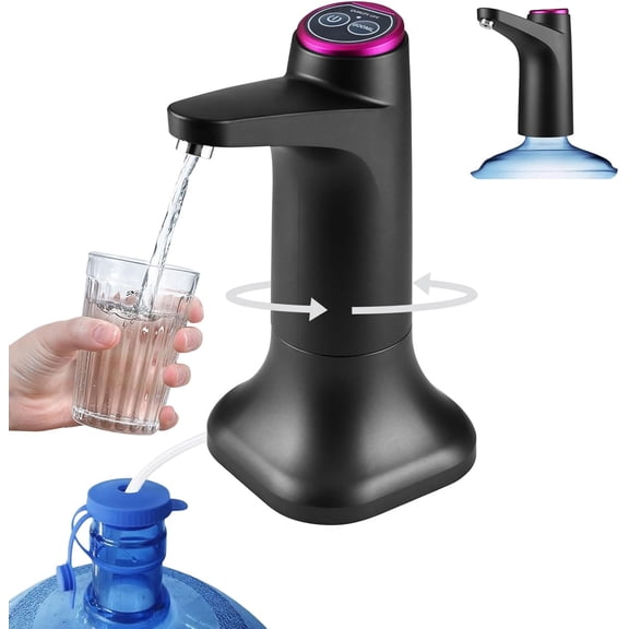 Water Pump for 5 Gallon Jug, Electric Dispenser Bottle, USB Rechargeable Portable Automatic with Mobile Base RV, Camping, Home, Office - Black