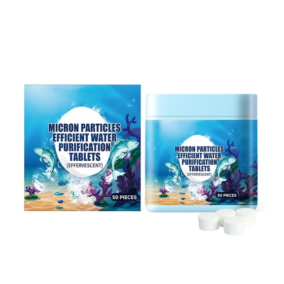 Water Purification Tablets, Micron Efficient Effervescent Drinking Water Treatment, 50 Counts Disinfection Decontamination Filter Pills for Camping Hiking Emergency Survival Outdoor Travel and Househ