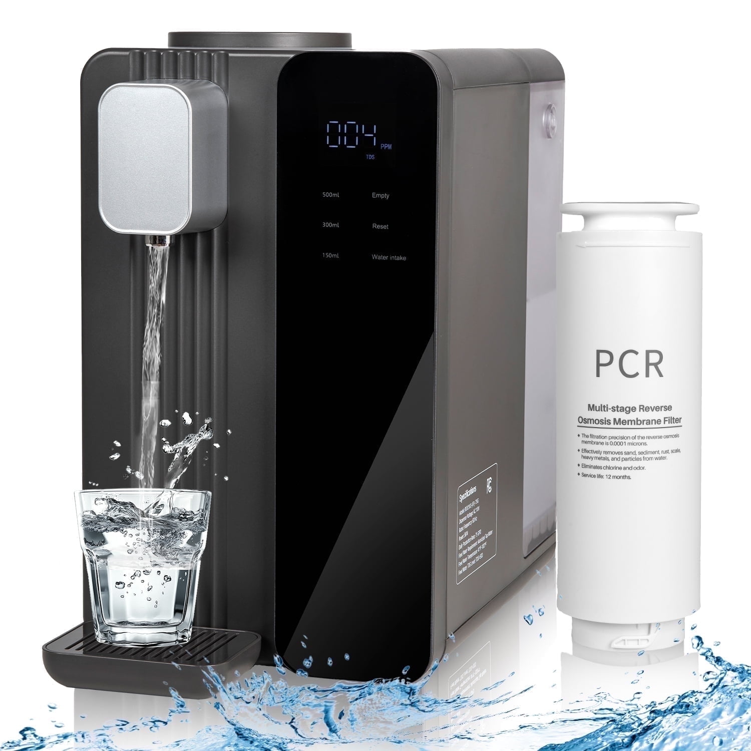 Countertop Water Purifier with TDS & Filter Monitor, Reverse Osmosis RO System 0.0001 Micron, 6 Stage, 3:1 Pure to Drain, Self-Cleaning