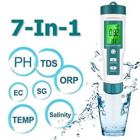 Digital PH Meter, Pool Salt Tester, Multifunctional 7 in 1 Salinity/TDS/EC/Temp/ORP/S. G/PH, Water Quality Testing Kit for Tester Drinking Water,Swimming Pool, Sea Water, Aquarium, Hydroponics