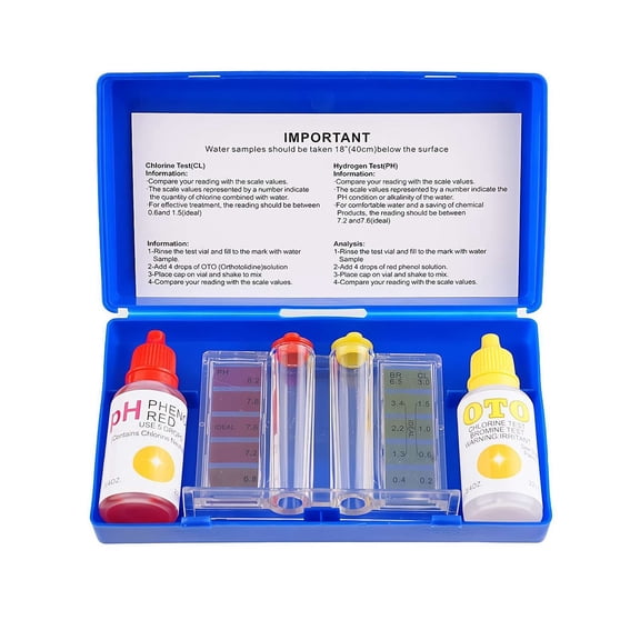 Water Quality Test Kit 3Way Pool and Spa Testing for Chlorine, Bromine and pH, with OTO and Phenol Red Reagents (1 Kit)