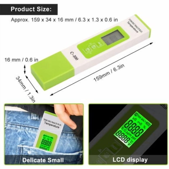 Water Quality Test Salinity, C-100 5 in 1 Salinity TDS EC Seawater Tester Multifunction Water Quality Tester with Backlight