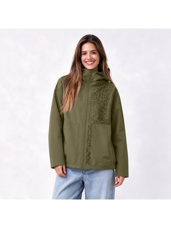 Water Reactive Cheetah Rain Jacket Women Zip Up Hooded Wind Breaker Jacket Light Weight Fashion Clothing
