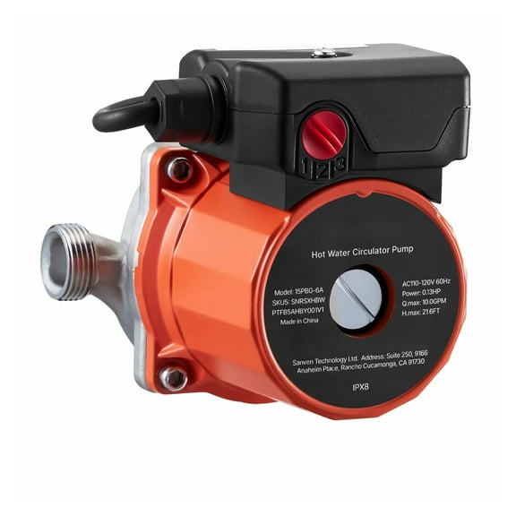 Water Recirculating Pump 10 GPM, 3-Speed Circulator for Water Heater, 110-120V, NPT 3/4 to 1/2 Adapter, Stainless Steel, Household System
