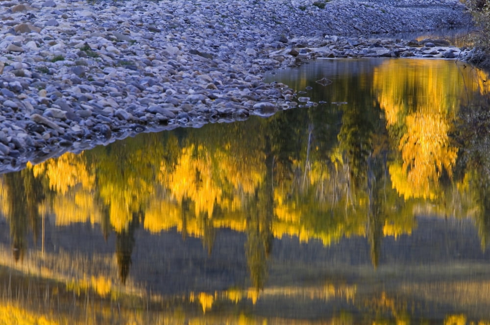 Water Reflections With A Rocky Shoreline Canvas Art - Carson Ganci Design Pics (34 x 22)