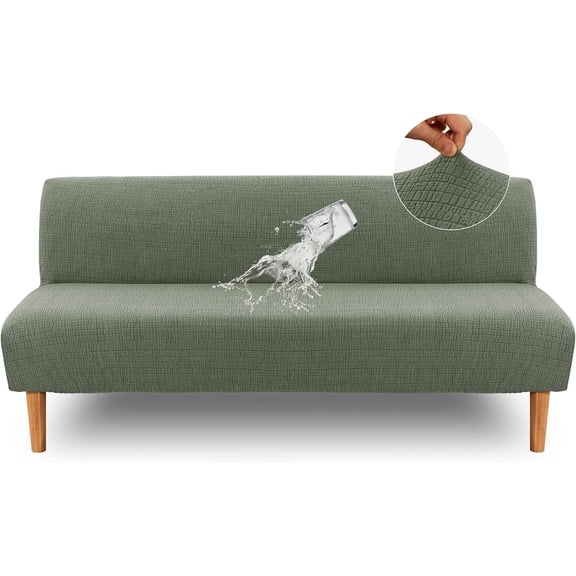 Water Repellent Armless Futon Cover Sofa Bed Slipcover, Full Size Futon Mattress Cover, Soft Stretch Furniture Protector for Pets, Sea Grass