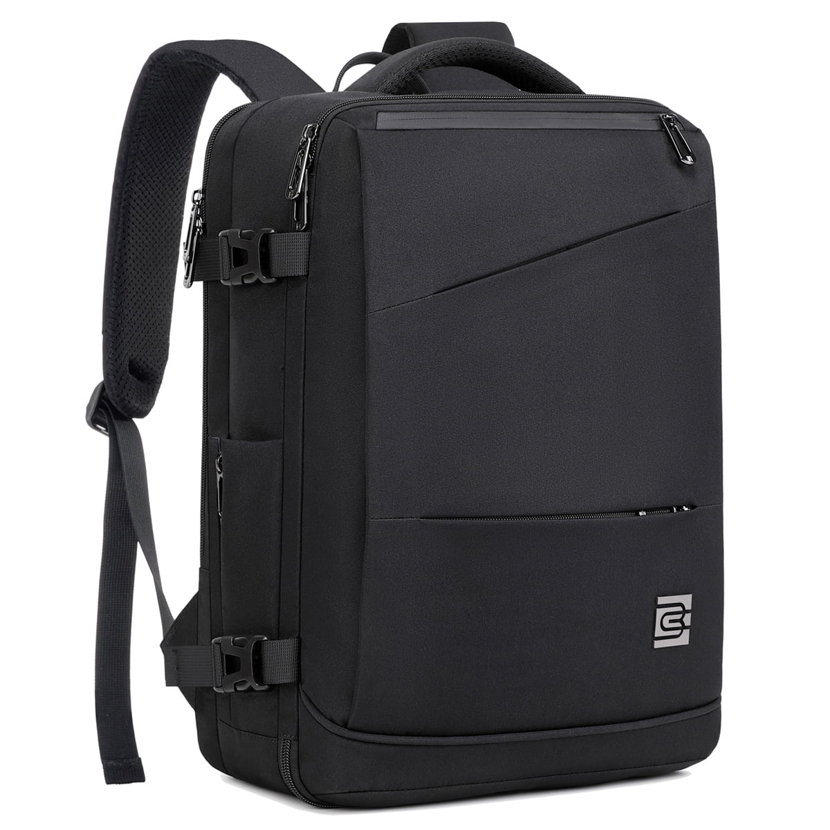 Water Repellent Business Travel Backpack with Laptop Compartment & Trolley Sleeve - Durable Oxford Cloth Daypack for Commute Black