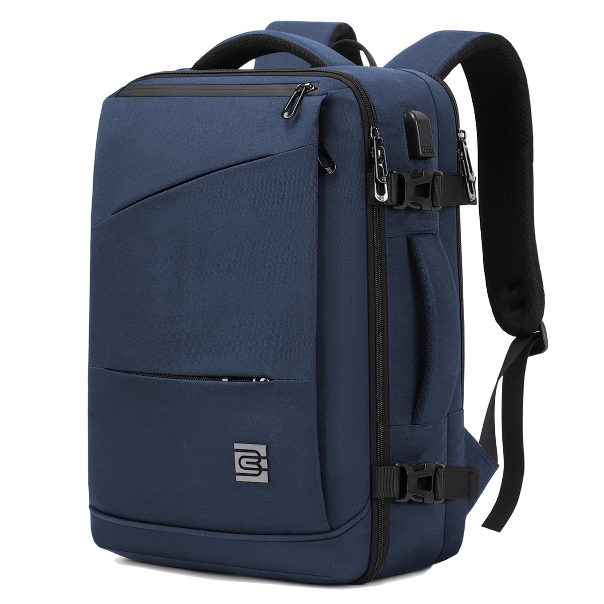 Water Repellent Business Travel Backpack with Laptop Compartment & Trolley Sleeve - Durable Oxford Cloth Daypack for Commute Blue