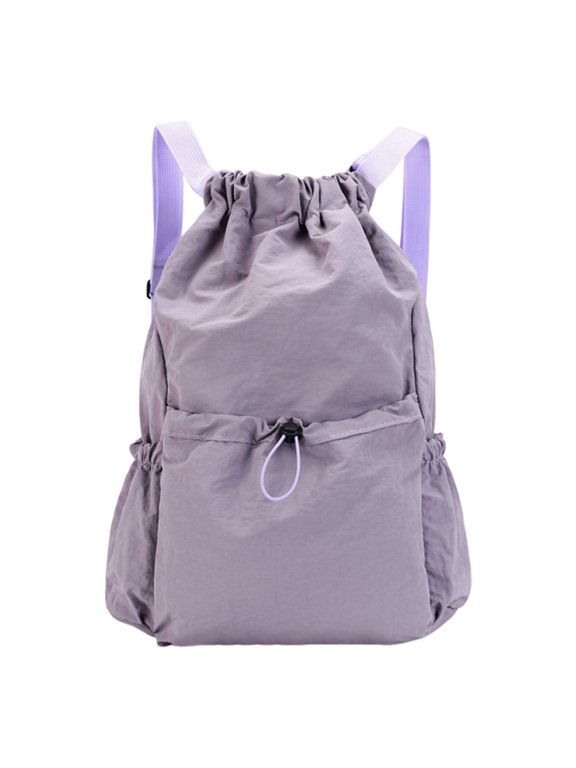 Water Repellent Foldable String Pack, Multi-Pocket Sports Cinch Sack for Gym Travel Daily Use (Purple)