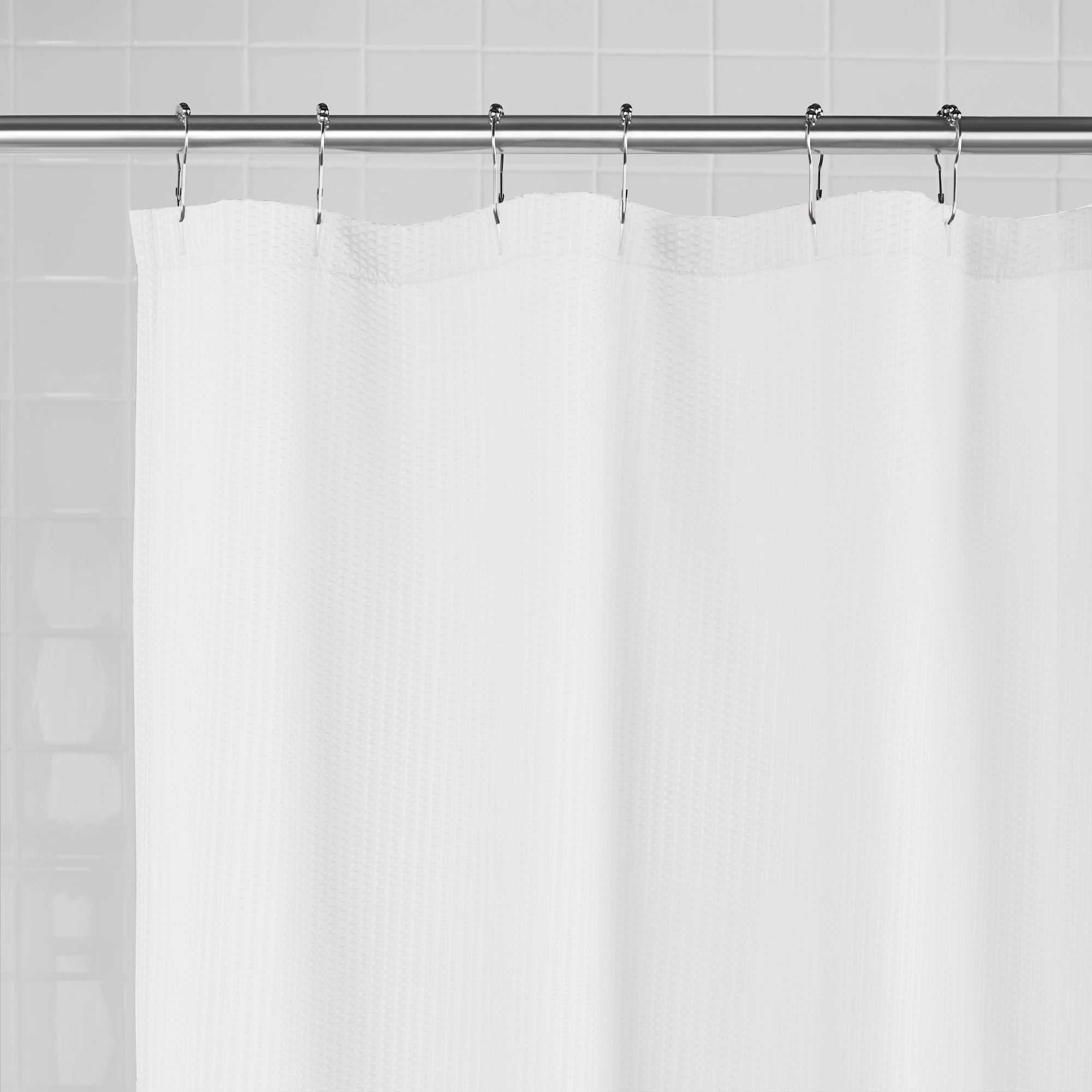 Water Repellent Textured Fabric Shower Curtain Liner, White Mainstays