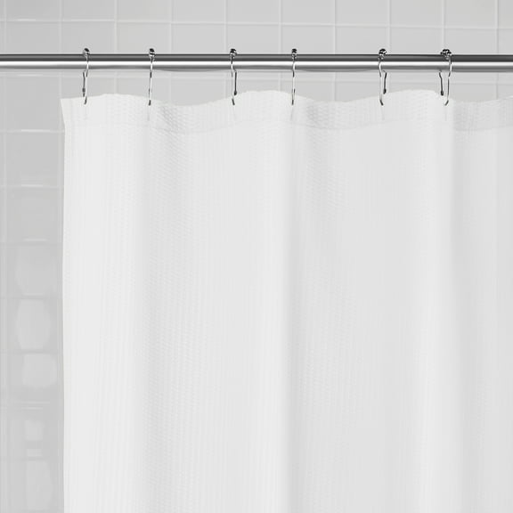 Water Repellent Textured Fabric Shower Curtain Liner, White - Mainstays