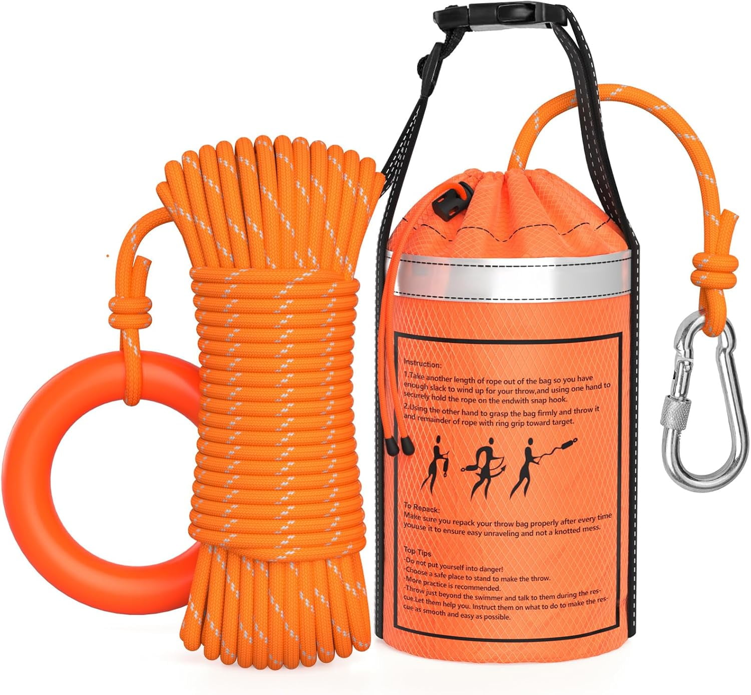 Water Rescue Throw Bag with 50/70/98 Feet of Rope in 3/10 Inch Tensile Strength Rated to 1844lbs, Throwable Device for Kayaking and Rafting, Safety Equipment for Raft and Boat