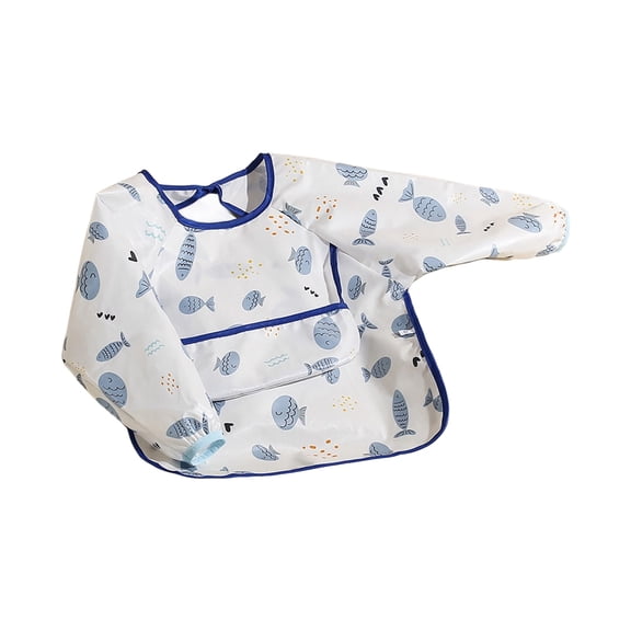 Water Resist Long Sleeve Baby Bib Adjustable Full Sleeve Feeding Apron Cartoon Print Smock for 6-18 Months Boys Girls