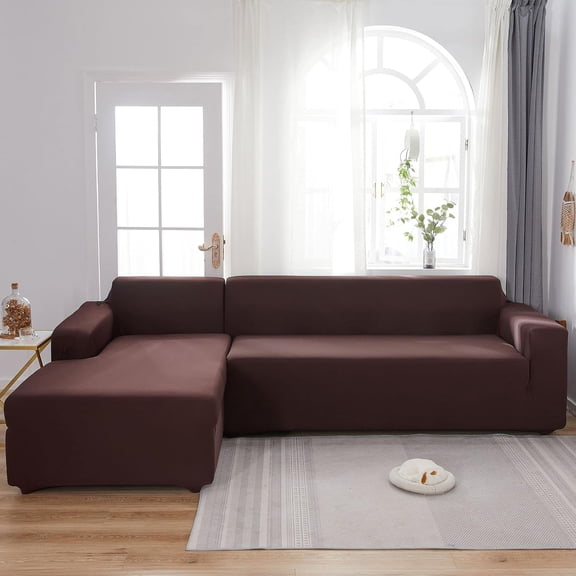 Water Resistance L Shape Sofa Cover, Stretch Sectional Couch Covers for 1 2 3 4 Seat Sofa Slipcovers Anti Slip Dogs Pet Furniture Protector (Coffee,3seat/190-230cm(75-90.5in))