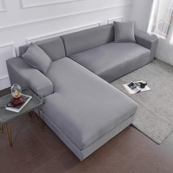 Water Resistance L Shape Sofa Cover, Stretch Sectional Couch Covers for 1 2 3 4 Seat Sofa Slipcovers Anti Slip Dogs Pet Furniture Protector (Light Gray,4seat/235-300cm(92.5-118in))