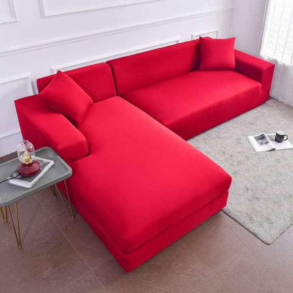 Water Resistance L Shape Sofa Cover, Stretch Sectional Couch Covers for 1 2 3 4 Seat Sofa Slipcovers Anti Slip Dogs Pet Furniture Protector (Red,1seat/90-140cm(34.5-55in))