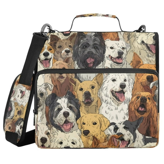 Water-Resistant 3-Ring Binder Organizer with Multiple Pockets Zipper Binder Bag for Office A Large Group Of Dogs