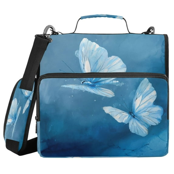 Water-Resistant 3-Ring Binder Organizer with Multiple Pockets Zipper Binder Bag for Office Abstract Blue and White Butterfly