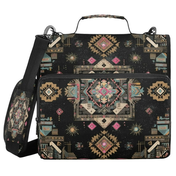 Water-Resistant 3-Ring Binder Organizer with Multiple Pockets Zipper Binder Bag for Office Abstract Shapes Pattern