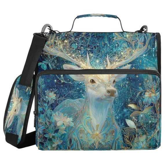 Water-Resistant 3-Ring Binder Organizer with Multiple Pockets Zipper Binder Bag for Office Beautiful Glowing Deer