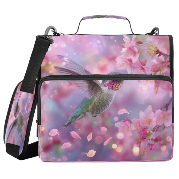 Water-Resistant 3-Ring Binder Organizer with Multiple Pockets Zipper Binder Bag for Office Beautiful Pink Hummingbird