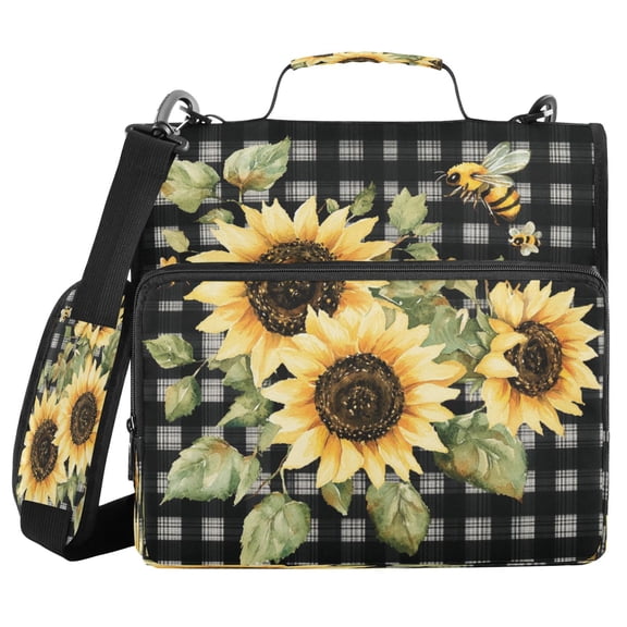 Water-Resistant 3-Ring Binder Organizer with Multiple Pockets Zipper Binder Bag for Office Beautiful Sunflowers