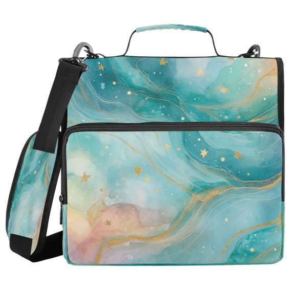 Water-Resistant 3-Ring Binder Organizer with Multiple Pockets Zipper Binder Bag for Office Beautiful Watercolor Stars