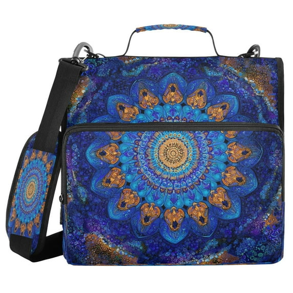 Water-Resistant 3-Ring Binder Organizer with Multiple Pockets Zipper Binder Bag for Office Blue Kaleidoscopic Pattern