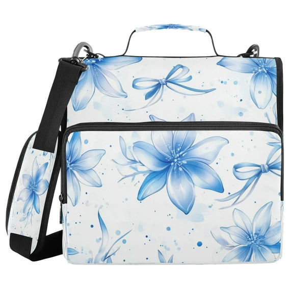 Water-Resistant 3-Ring Binder Organizer with Multiple Pockets Zipper Binder Bag for Office Blue Pastel Flowers