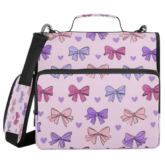 Water-Resistant 3-Ring Binder Organizer with Multiple Pockets Zipper Binder Bag for Office Bows and Heart Pattern
