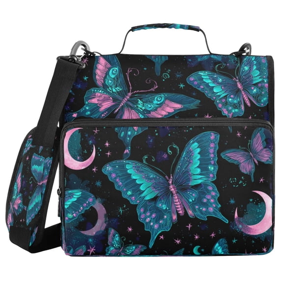 Water-Resistant 3-Ring Binder Organizer with Multiple Pockets Zipper Binder Bag for Office Butterfly and The Moon